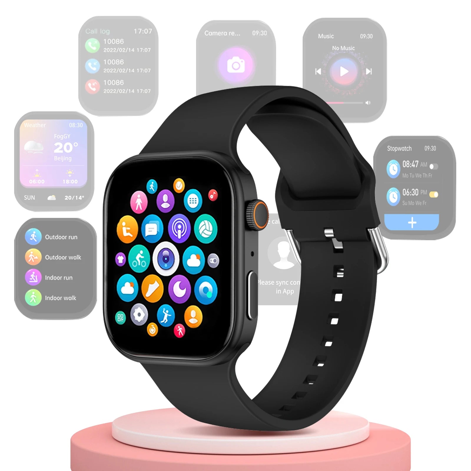 Smart watch, wireless calling, message reminder, multi-sport mode, 2.01-inch HD screen, custom dial wallpaper, unisex