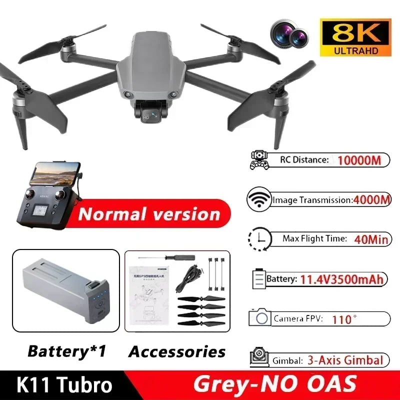 K11 Tubro GPS Drone Professional 8K Video HD Dual Camera Aerial Photography 360° Obstacle Avoidance Brushless Quadcopter RC Toys