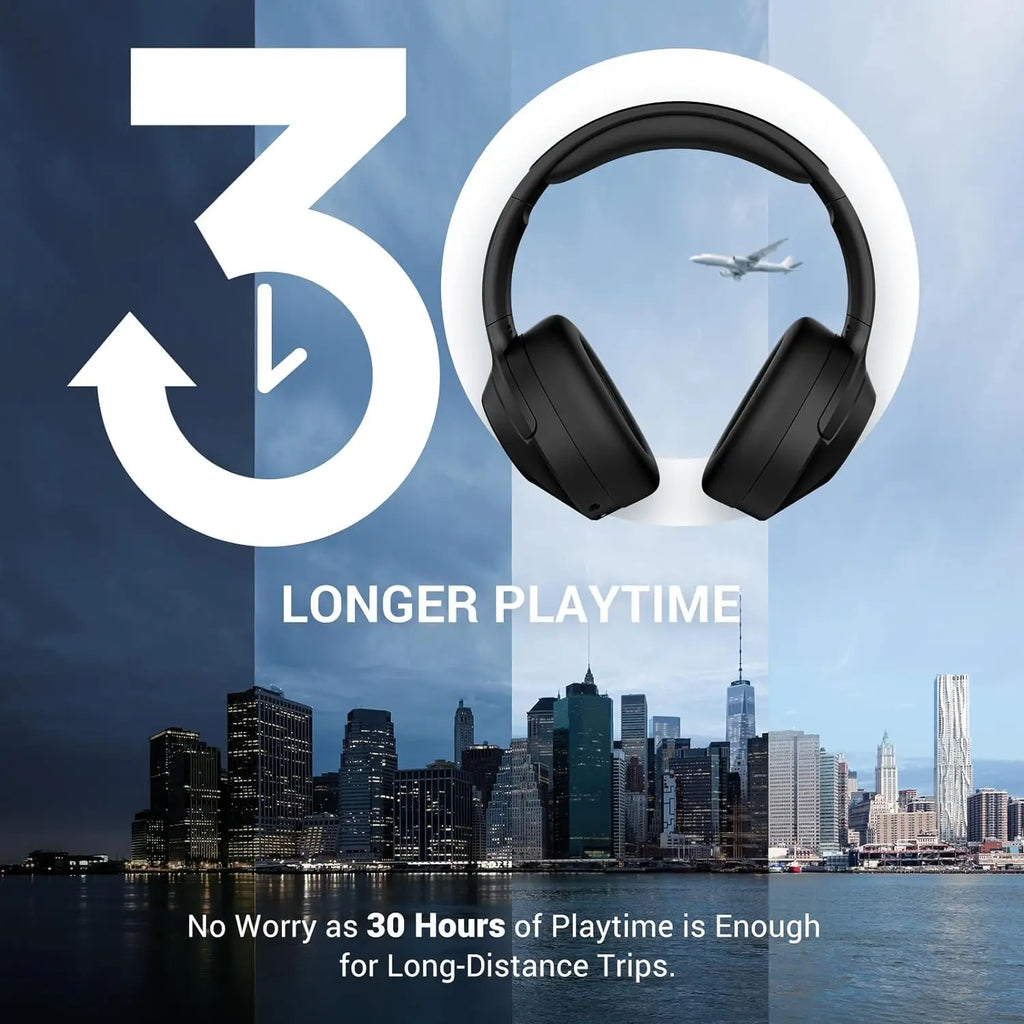 E11 Hybrid Active Noise Cancelling Headphones Wireless Over Ear Bluetooth Headphones with Microphone Deep Bass, 30H Playtime