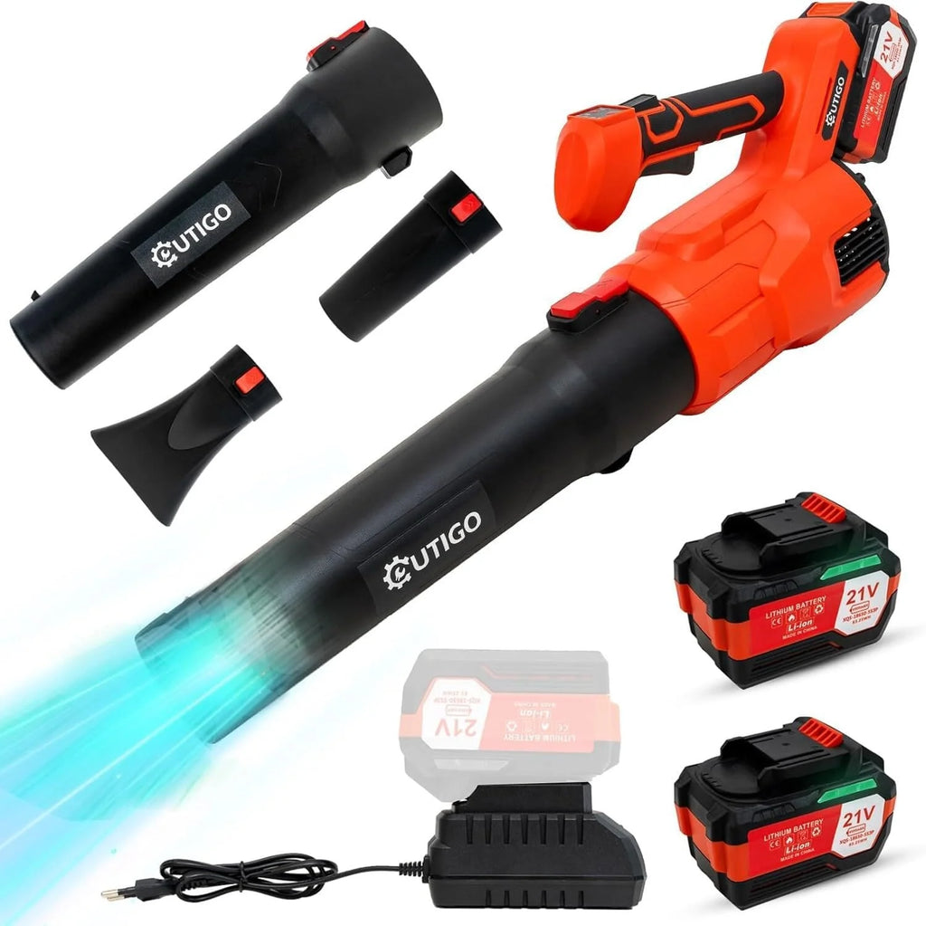 OUTIGO Cordless Leaf Blower, Leaf Blower with 2 * 4.5Ah Batteries and 2 Tubes, Powerful Lightweight Handheld Garden Leaf Blower