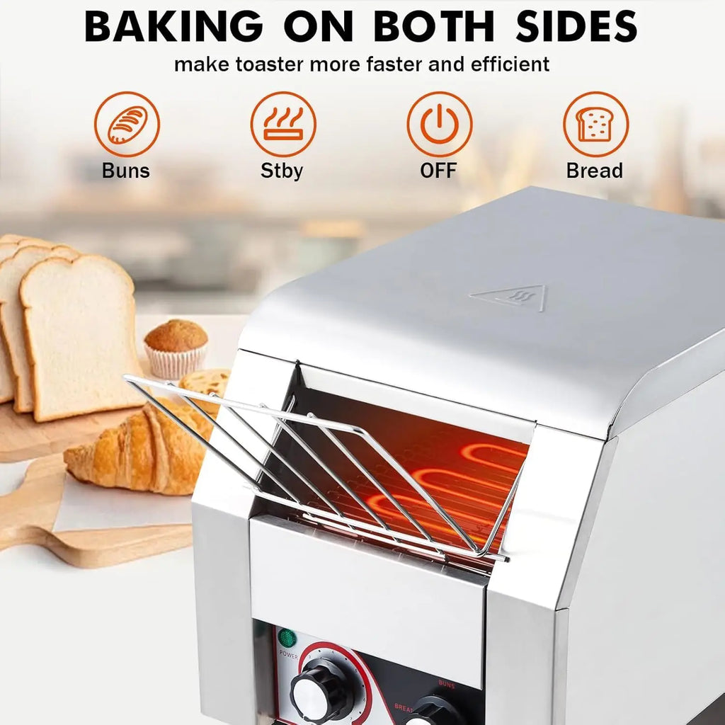 Commercial Toaster Conveyor 150 Slices/H Heavy Duty Industrial Design Stainless Steel Electric Oven, Dual Heating Tube 7-Speed