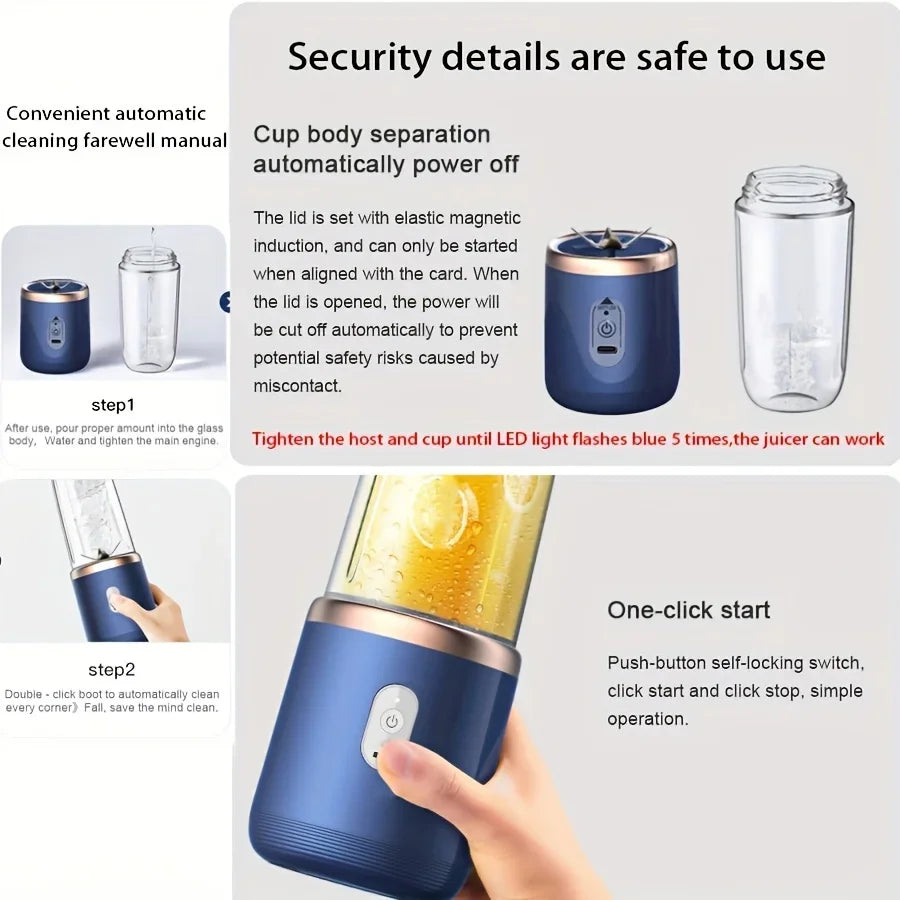 6 Blades Electric Juicer Cup 2 Cups For Travel Portable Juicer Mixer Usb Charge Fresh Fruit Juice Personal Blender Smoothie