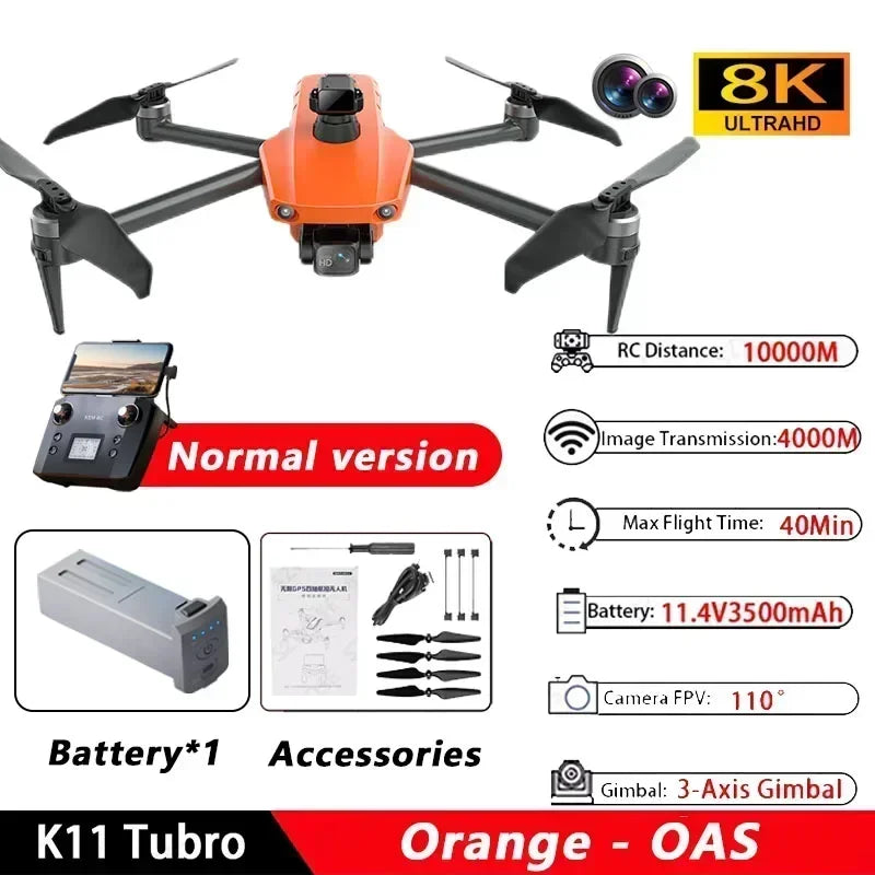 K11 Tubro GPS Drone Professional 8K Video HD Dual Camera Aerial Photography 360° Obstacle Avoidance Brushless Quadcopter RC Toys