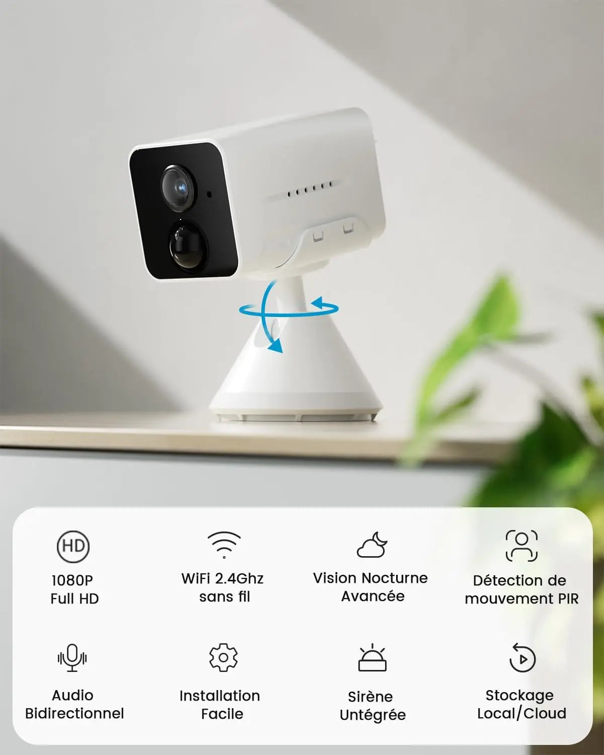 ieGeek Wireless Indoor WiFi Surveillance Camera – 1080P Surveillance Camera on Batteries AI/PIR Motion Detection, Night Vision,
