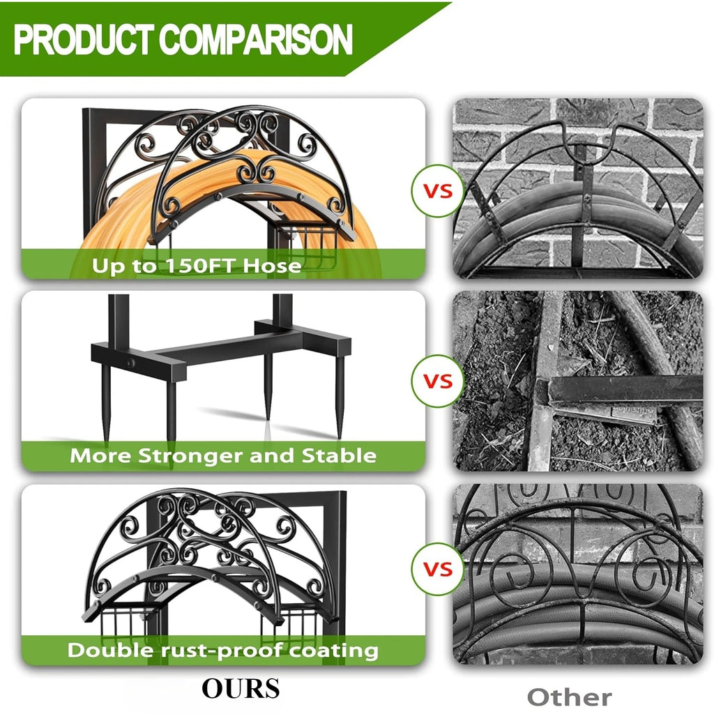 Garden Hose Holder - Upgraded Water Hose Holder Holds 151-feet Hose, Heavy Duty Metal Hose Stand Sturdy Freestanding Hose Hanger