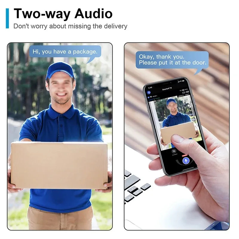 WiFi Smart Audio Doorbell Camera 2-Way Audio Wireless Visual Intercom Doorbell with Remote Monitor Indoor Outdoor Surveillance