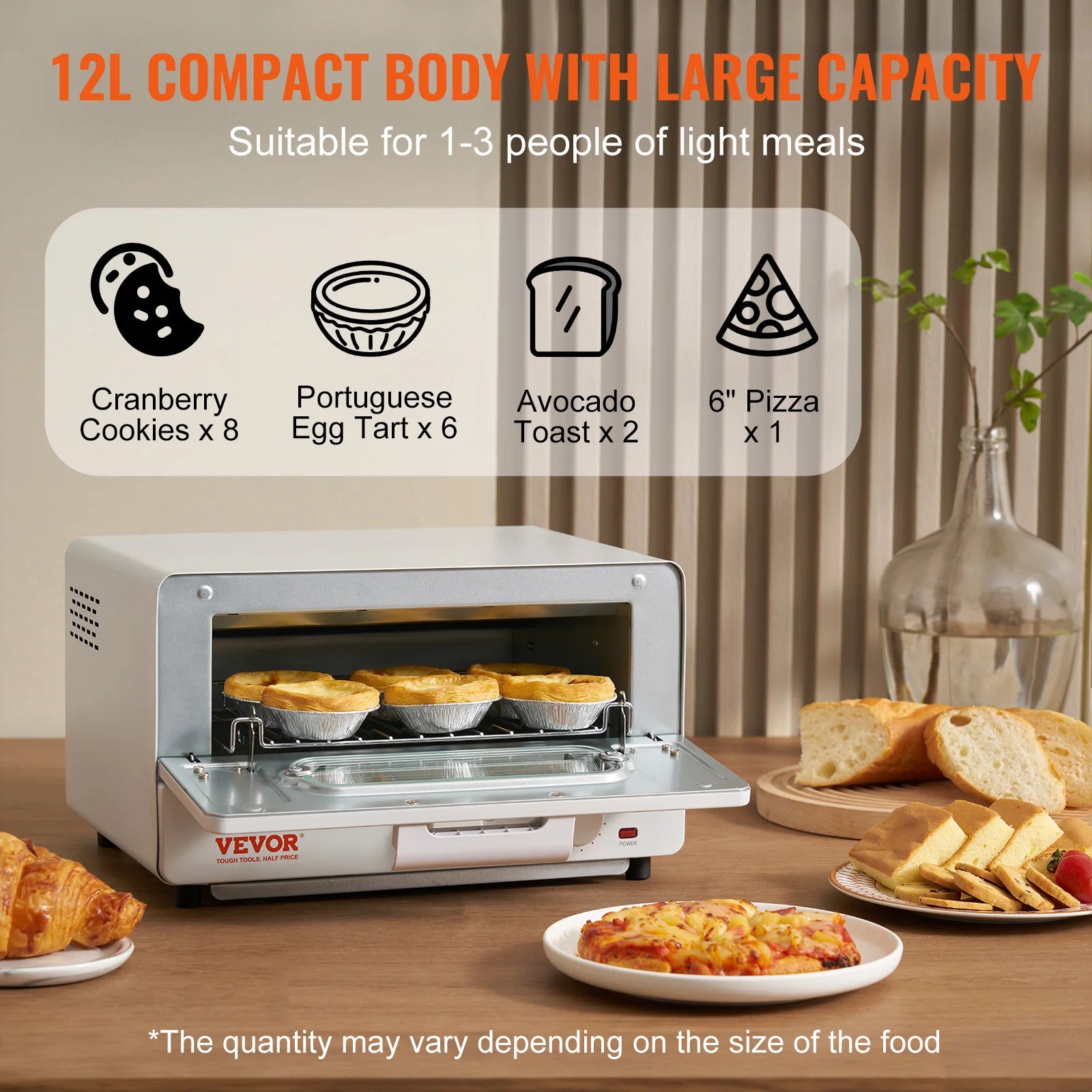 SucceBuy 5-IN-1 Steam Oven Toaster 12L Convection Oven Steam Toaster Oven Countertop Combo with Grill Pizza Pan Gloves White