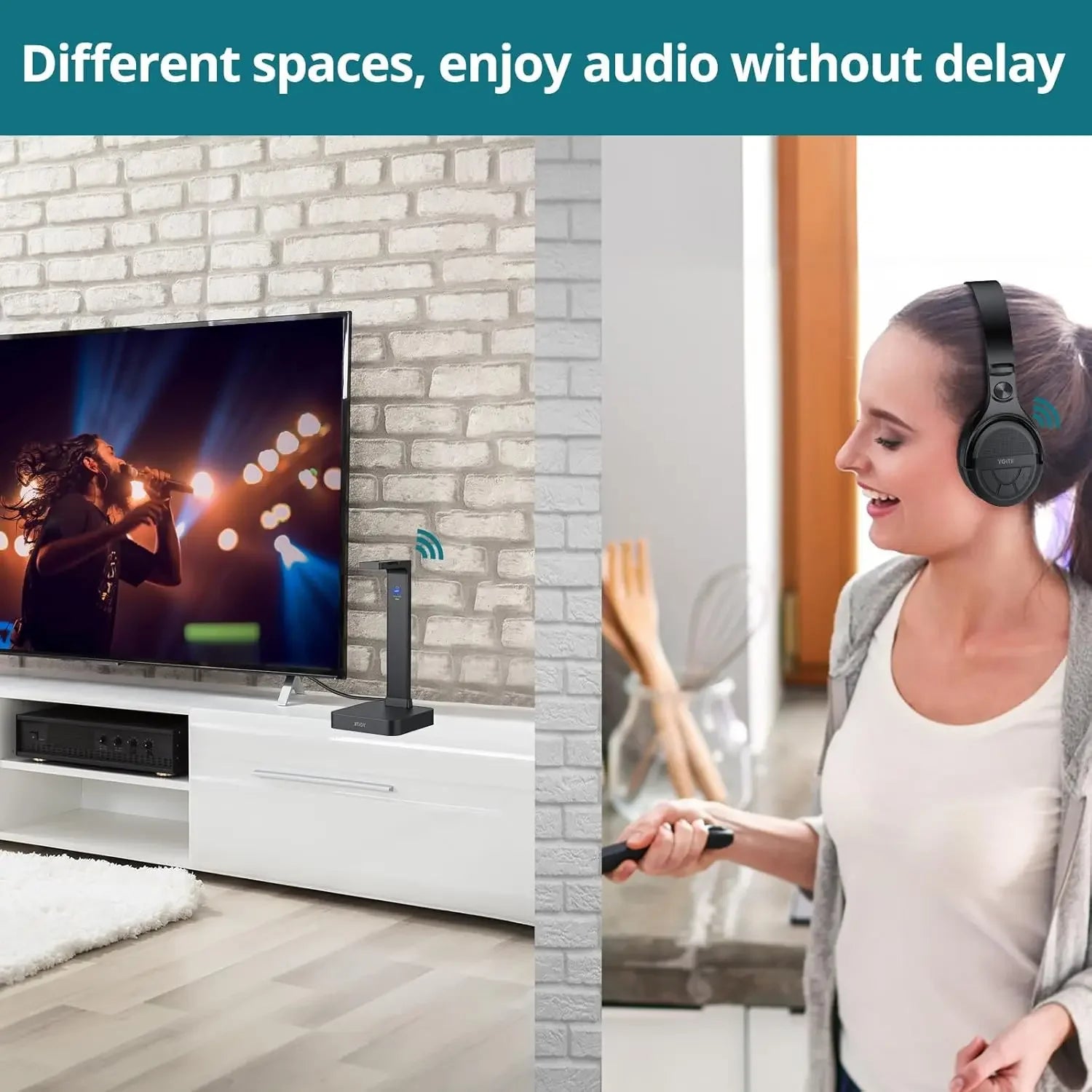 Wireless TV Headphones with 2.4GHz RF,Charging Dock,Rechargeable,Stereo, Digital Optical AUX,Long Range,No Delay,Compatible TVs.