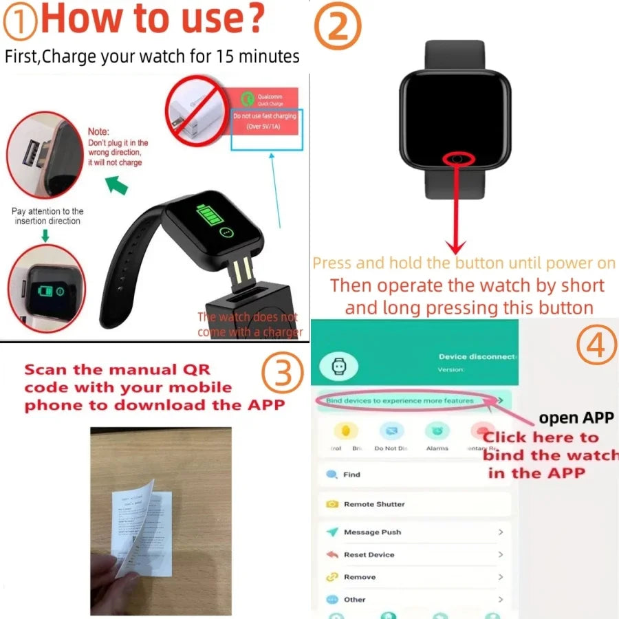 Smart Watch For Men Women Wristwatches Long-lasting Battery Message Fitness Monitor Bracelet Birthday Gifts Electronic Clock New