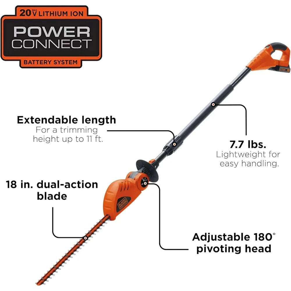 BLACK+DECKER 20V MAX Cordless Pole Hedge Trimmer, 18-Inch (LPHT120)
