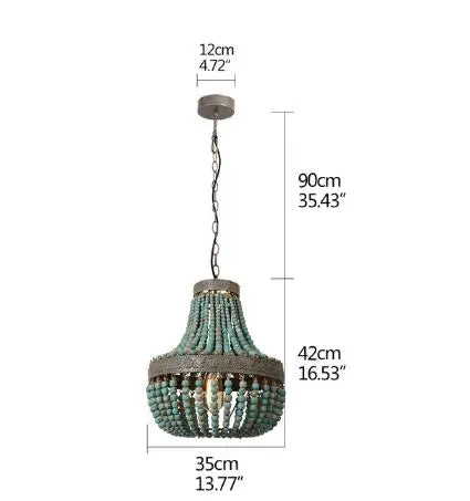 Modern Loft Retro Chandelier E27 Blue Wooden Bead Chandelier Boho Style Decor Light Living Room Bedroom Hotel Kitchen Lamp