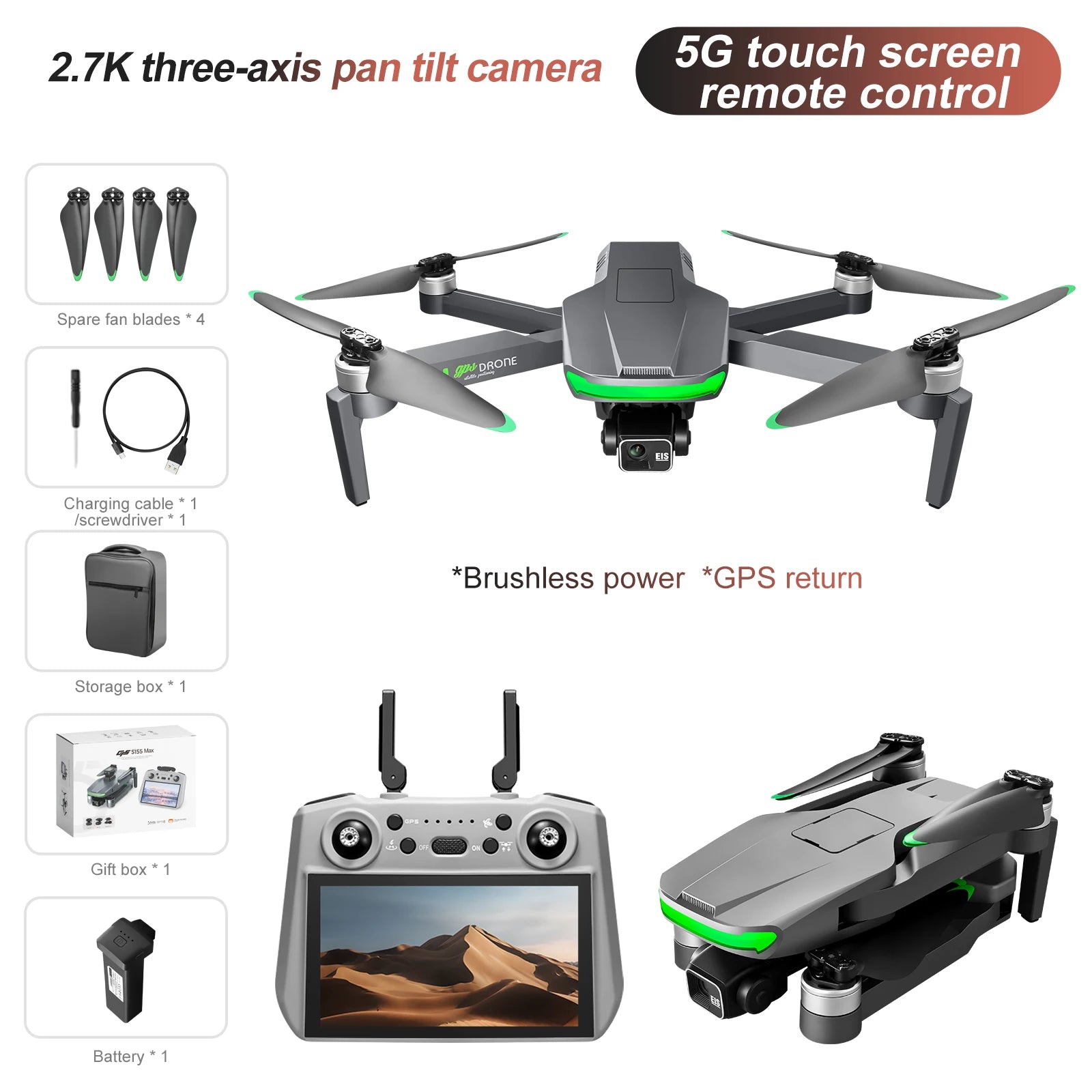 2025 New S155 Drone With 8K Camera 360° Laser Obstacle Avoidance 3-axis PTZ Camera 5G GPS WiFI FPV 4-axis Aircraft RC Drone Toy