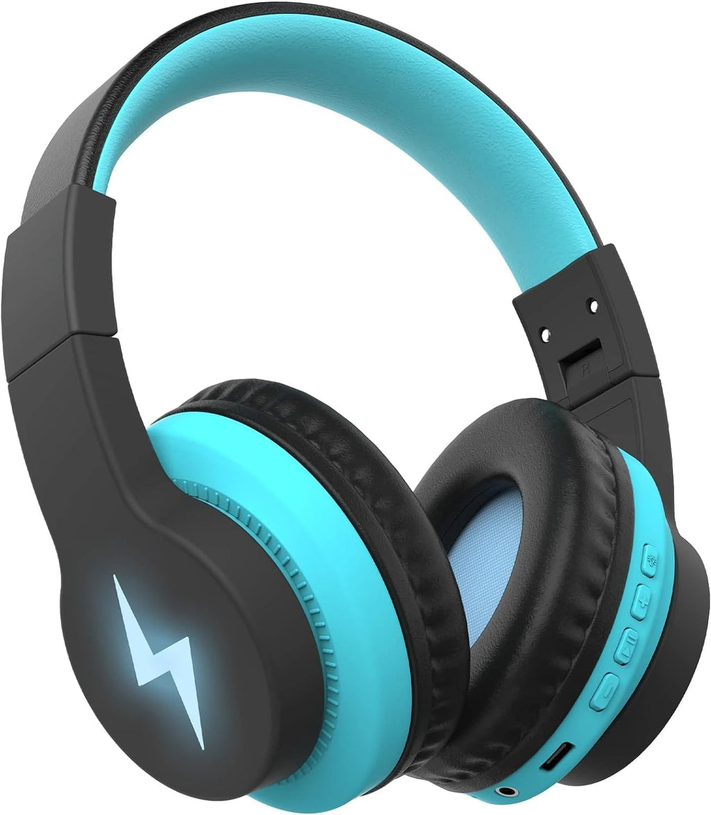 Kids Bluetooth Headphones, 85dB Volume Limit, 45H Playtime, RGB Lights, Mic, AUX