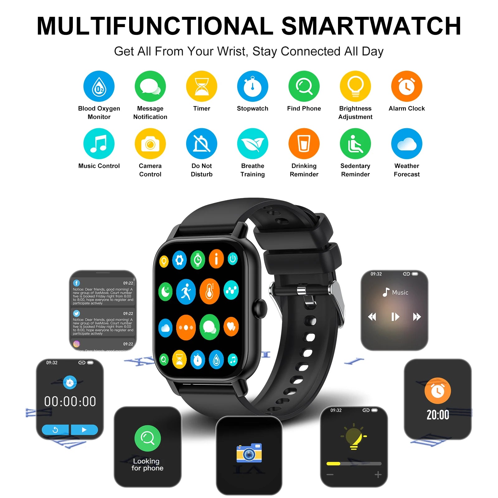 Jxrev Smart Watch, 1.85" Sports Watch for IP68 Waterproof, 110+ Sport Modes, Fitness Activity Tracker, Ultra Thin Watch.