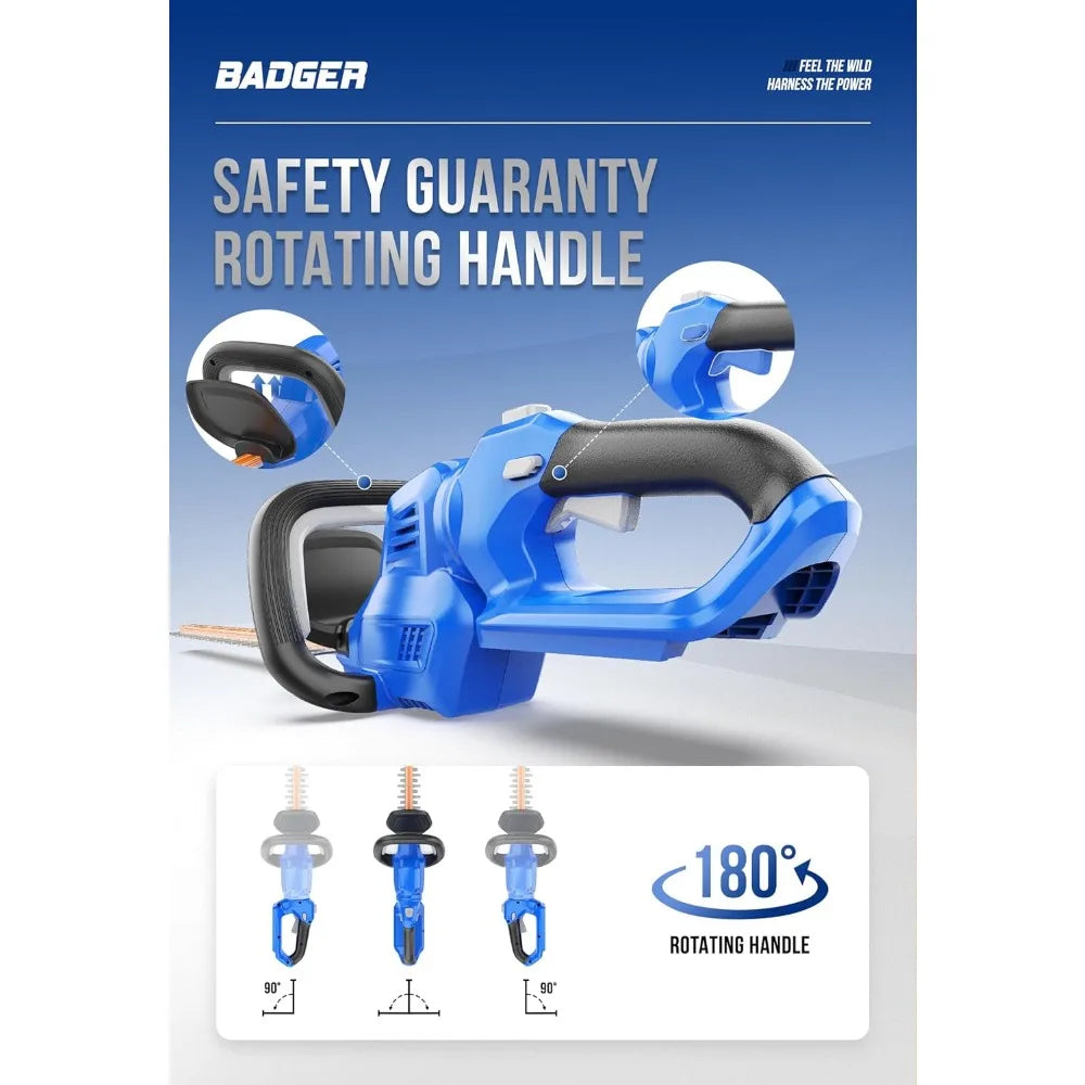 WILD BADGER POWER Hedge Trimmer 40V 24” Cordless, Powerful Electric Hedge Trimmer, 2.0Ah Battery and Charger Included