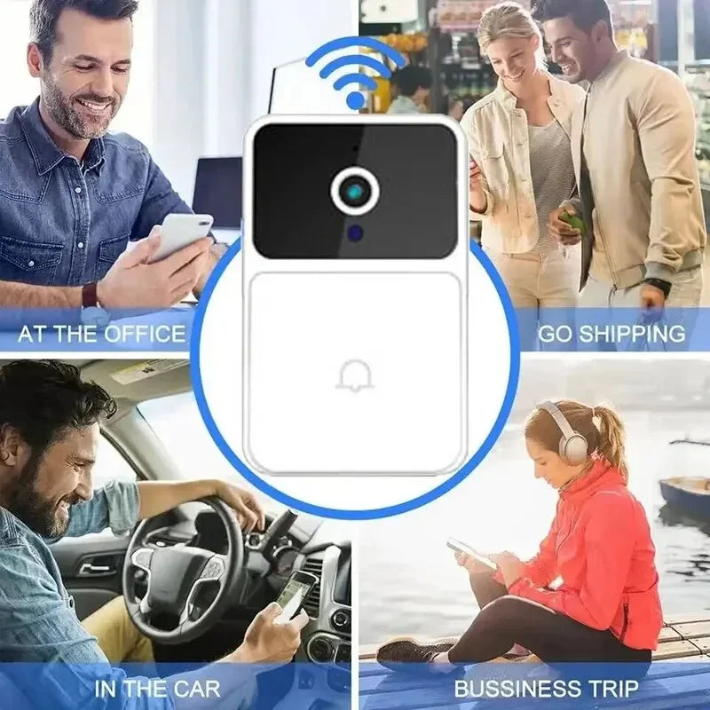 WiFi Video Doorbell Camera Wireless Night Vision HD Smart Home Doorbell Two Way Audio Voice Changer Security Alerts