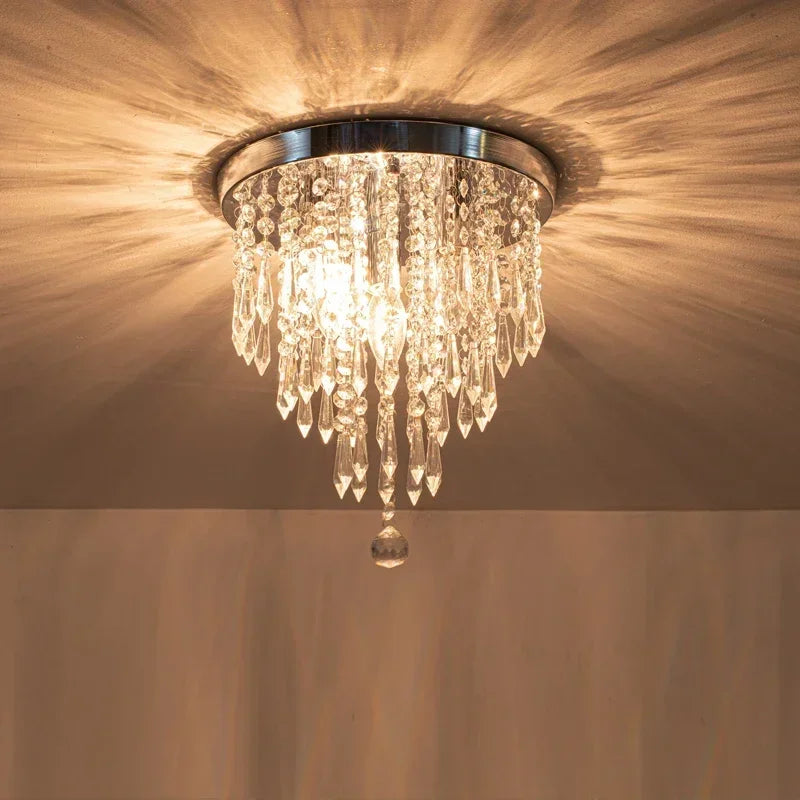 Golden Ceiling Light Hanging Crystal Ceiling Lamp for Home Decor Surface Mounted Bulb Replacable Indoor Lighting Fixture