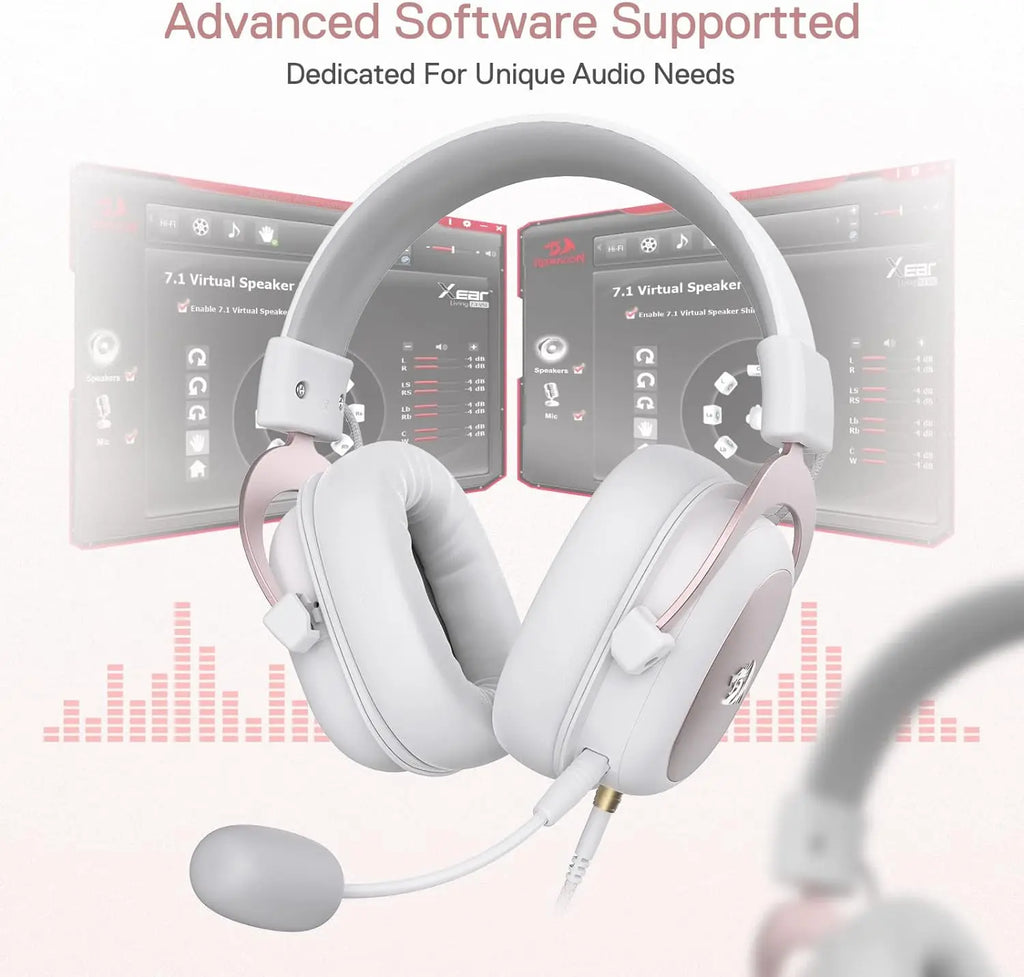 Redragon H510 Zeus White Wired Gaming Headset - 7.1 Surround Sound Memory Foam Ear Pads 53MM Drivers
