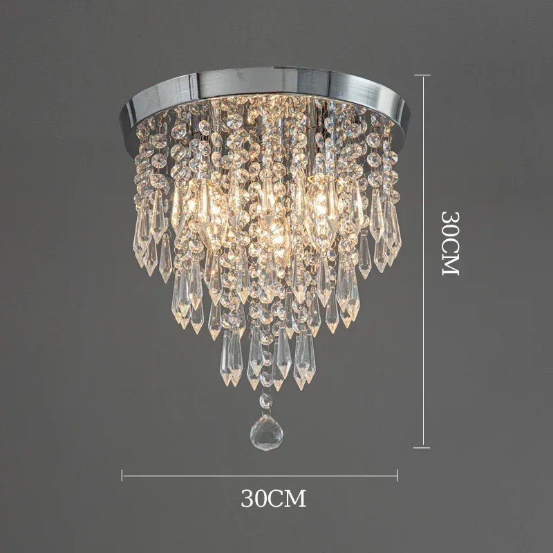 Golden Ceiling Light Hanging Crystal Ceiling Lamp for Home Decor Surface Mounted Bulb Replacable Indoor Lighting Fixture