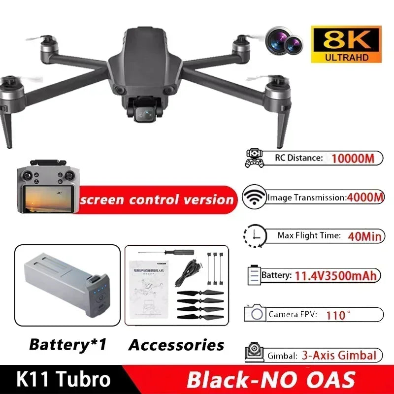 K11 Tubro GPS Drone Professional 8K Video HD Dual Camera Aerial Photography 360° Obstacle Avoidance Brushless Quadcopter RC Toys