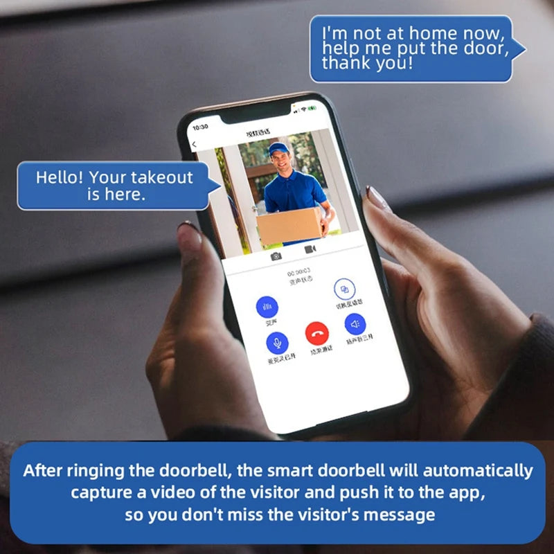 Smart WIFI Doorbell Camera With Solar Charging, Waterproof, Night Vision, HD, Two-Way Intercom Voice For Home Security