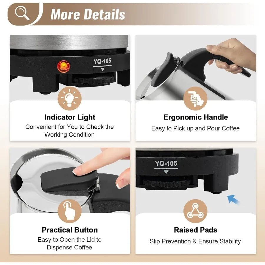 Stovetop Coffee Maker 4 Cup Stainless Steel Moka Pot Espresso Maker for Home Bar Office 500W Stovetop Espresso Machine with Ele