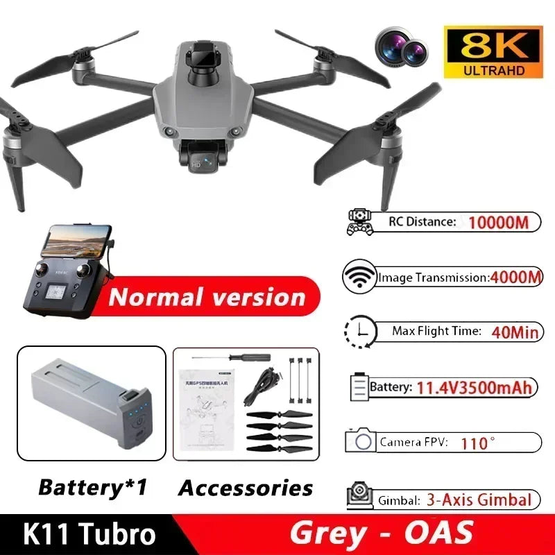 K11 Tubro GPS Drone Professional 8K Video HD Dual Camera Aerial Photography 360° Obstacle Avoidance Brushless Quadcopter RC Toys