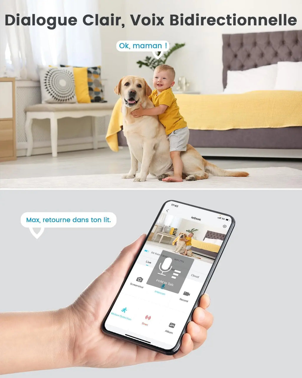 ieGeek Wireless Indoor WiFi Surveillance Camera – 1080P Surveillance Camera on Batteries AI/PIR Motion Detection, Night Vision,