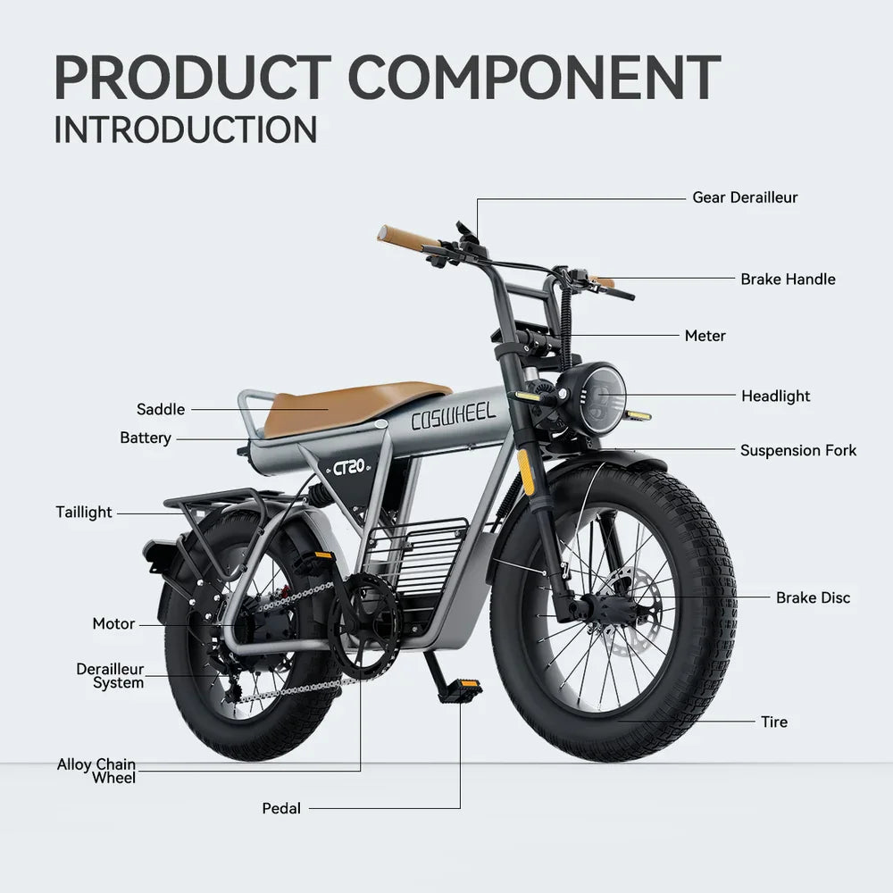 Coswheel Electric Bike CT20 20Inch Motorcycle 1500W Fatbike Ebike Mountain bike 48V 25AH Bikes Adult Electric Bicycle Motocycles
