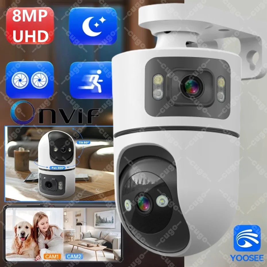 8MP WiFi IP Camera With Adjustable Bracket Dual Lens Security Wireless Surveillance Cameras Onvif 10X Zoom Baby Monitor Mini Cam