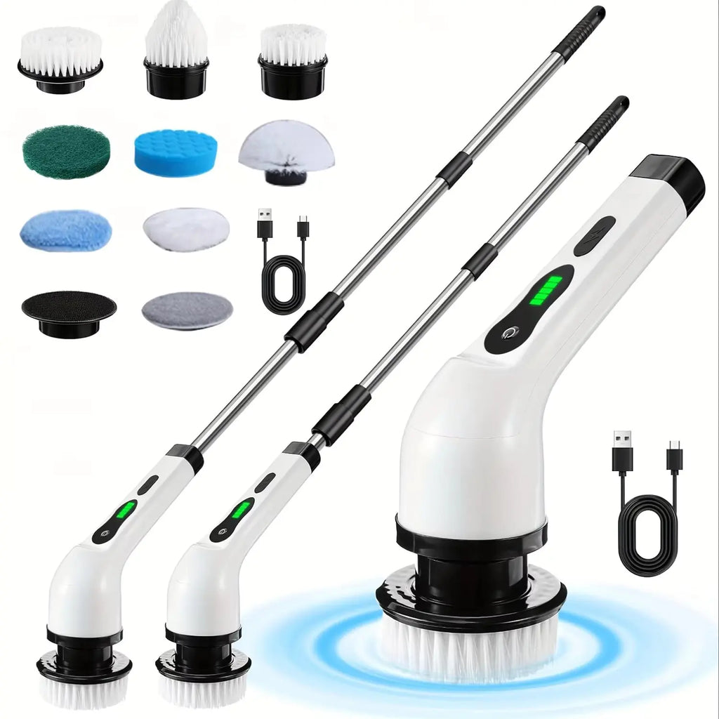 Electric Cleaning Brush 2-gear Electric Rotary Floor Scrubber Wireless Cordless 360 Adjust Extension Handle Home Cleaning Tools