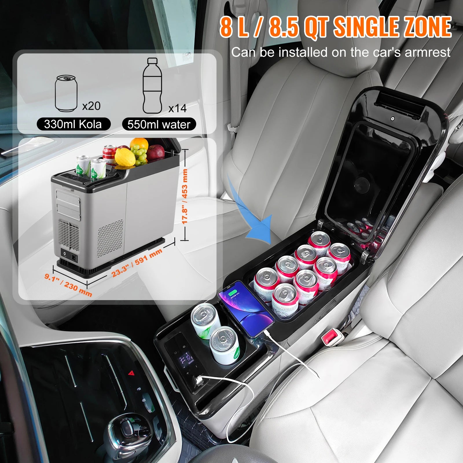 SucceBuy 15L Car RefrigeratorCar Armrest Refrigerator Fridge Single Zone Freezer -4℉-68℉ Adjustable Range 12/24V DC and Cooler