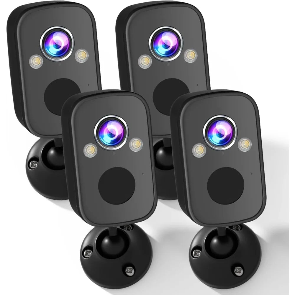 4pack wireless outdoor security cameras, 2k battery powered wifi indoor home camera with ai motion detection, siren alarm, color