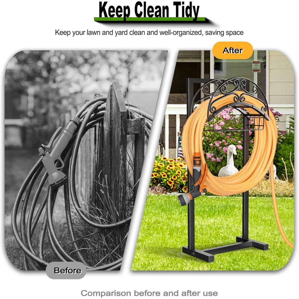 Garden Hose Holder - Upgraded Water Hose Holder Holds 151-feet Hose, Heavy Duty Metal Hose Stand Sturdy Freestanding Hose Hanger
