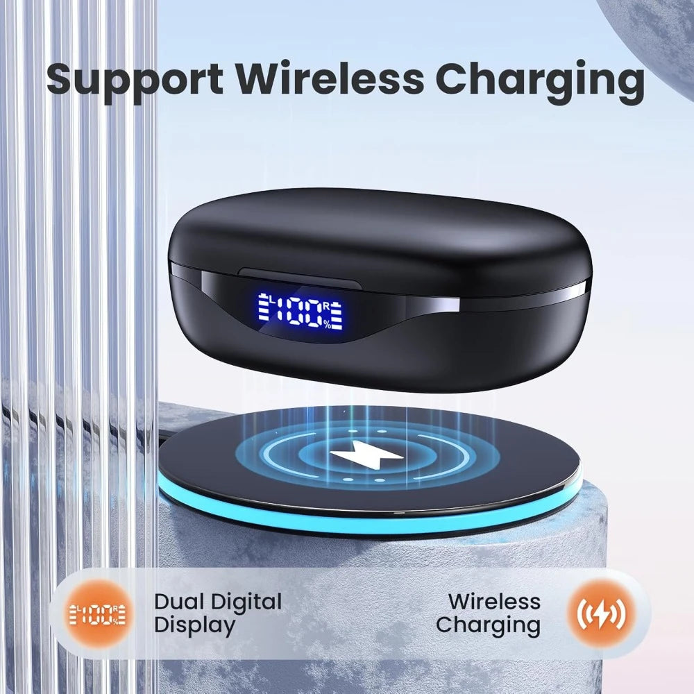 Wireless Earbuds - 90Hrs Playtime, IPX7 Waterproof, Bluetooth Earphones w/ Charging Case & Over-Ear Hooks for Sports