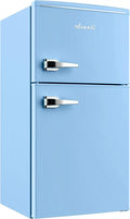 Mini Fridge with Freezer Retro Design Compact Refrigerator for Home Office or Dorm, Features Dual Doors Removable Shelves Manua