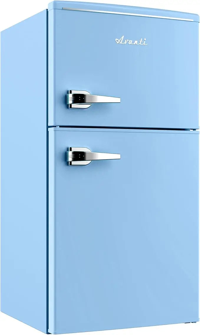 Mini Fridge with Freezer Retro Design Compact Refrigerator for Home Office or Dorm, Features Dual Doors Removable Shelves Manua