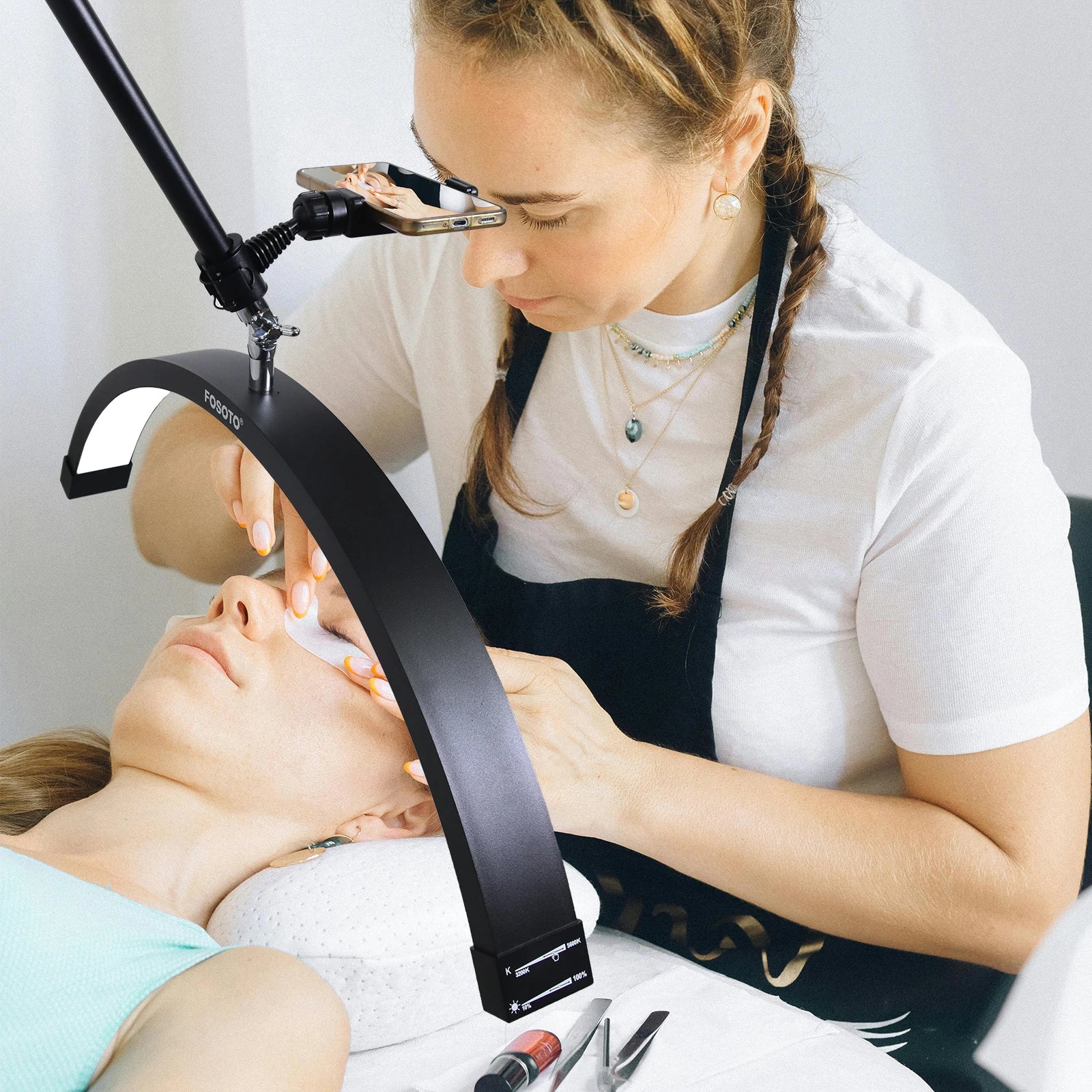 FOSOTO Wall Mounted Half Moon Lamp Photographic Fill Light LED Ceiling Light for Barbershop Eyelashes Nail Tattoo Beauty Salon