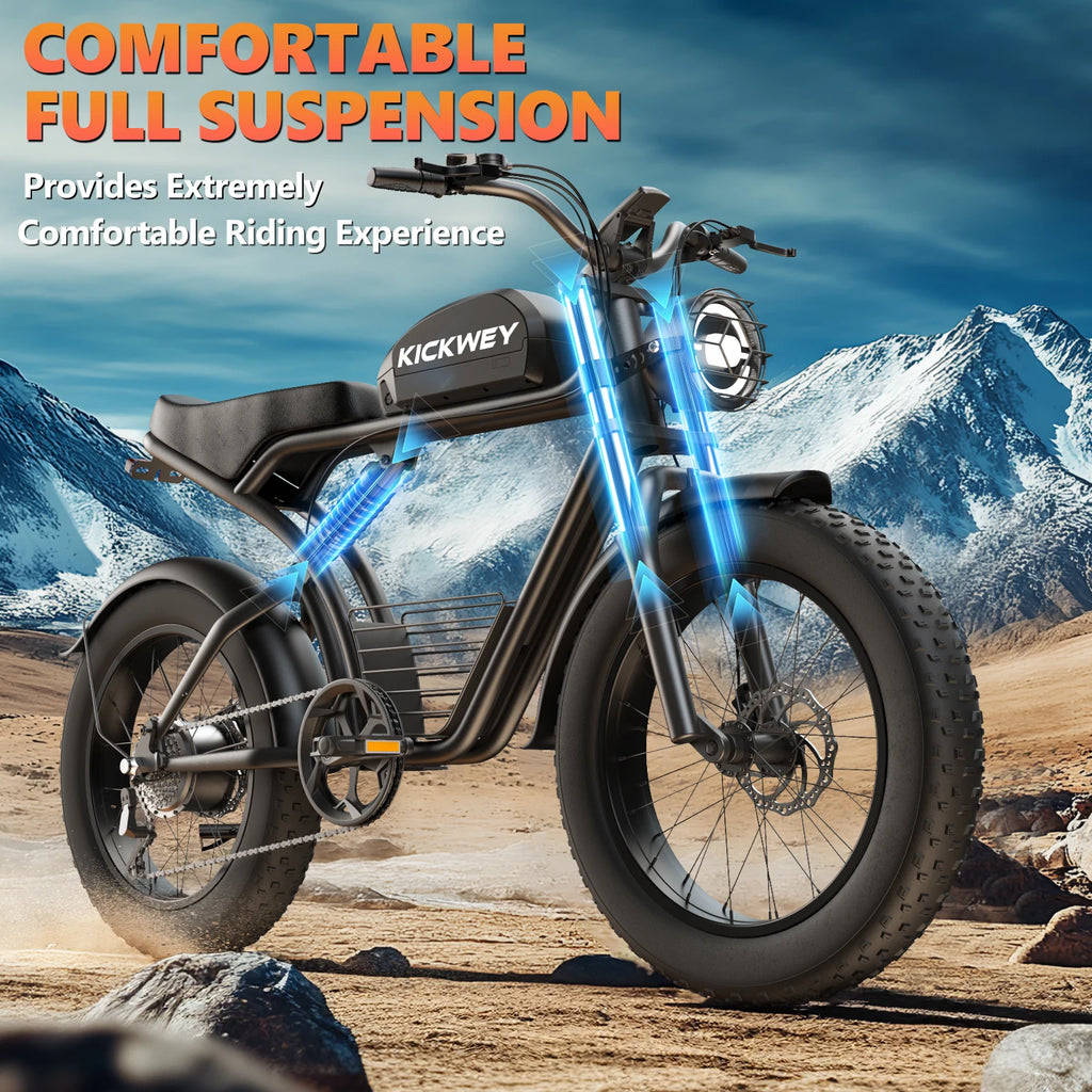 Kickwey K7 Pro Adult Electric Bicycle 3000w(Dual Motor 1500w×2) 48V 23ah Mountain Electric Bike 20 Inch Fat Tire Ebike