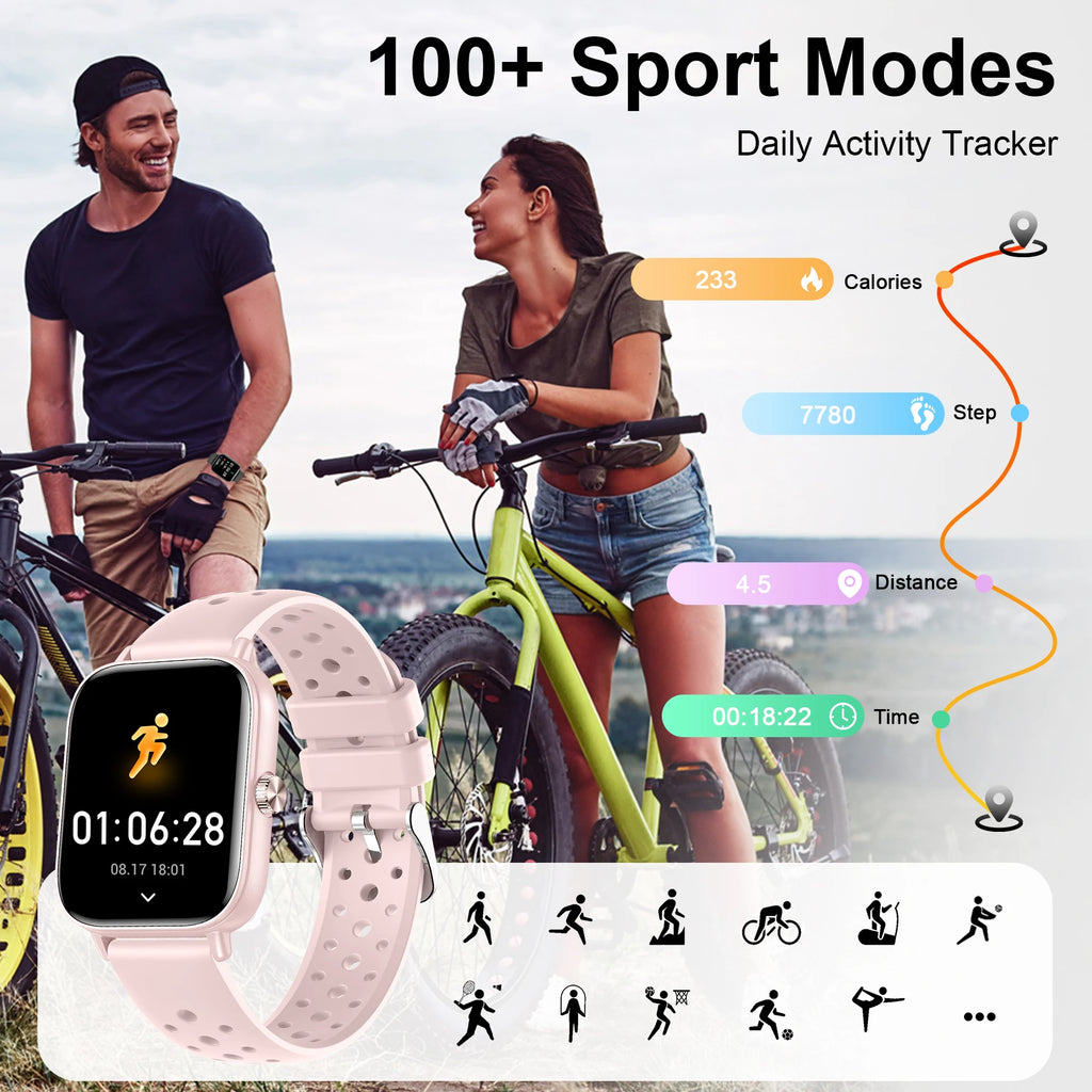 Smart Watch-Call & Message Alerts,1.85"Full Touchscreen Fitness Tracker/Pedeter/100+ Sports Tracker Watch,Gift for Family