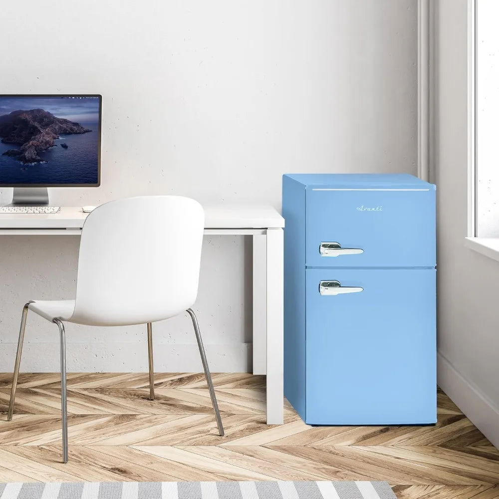 Mini Fridge with Freezer Retro Design Compact Refrigerator for Home Office or Dorm, Features Dual Doors Removable Shelves Manua