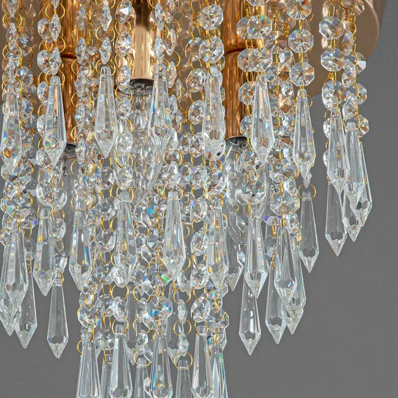 Golden Ceiling Light Hanging Crystal Ceiling Lamp for Home Decor Surface Mounted Bulb Replacable Indoor Lighting Fixture