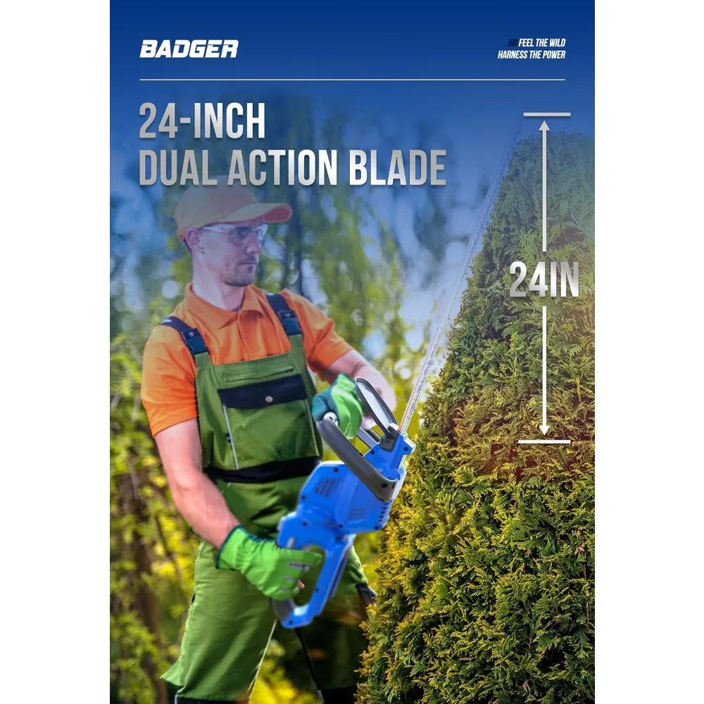 WILD BADGER POWER Hedge Trimmer 40V 24” Cordless, Powerful Electric Hedge Trimmer, 2.0Ah Battery and Charger Included