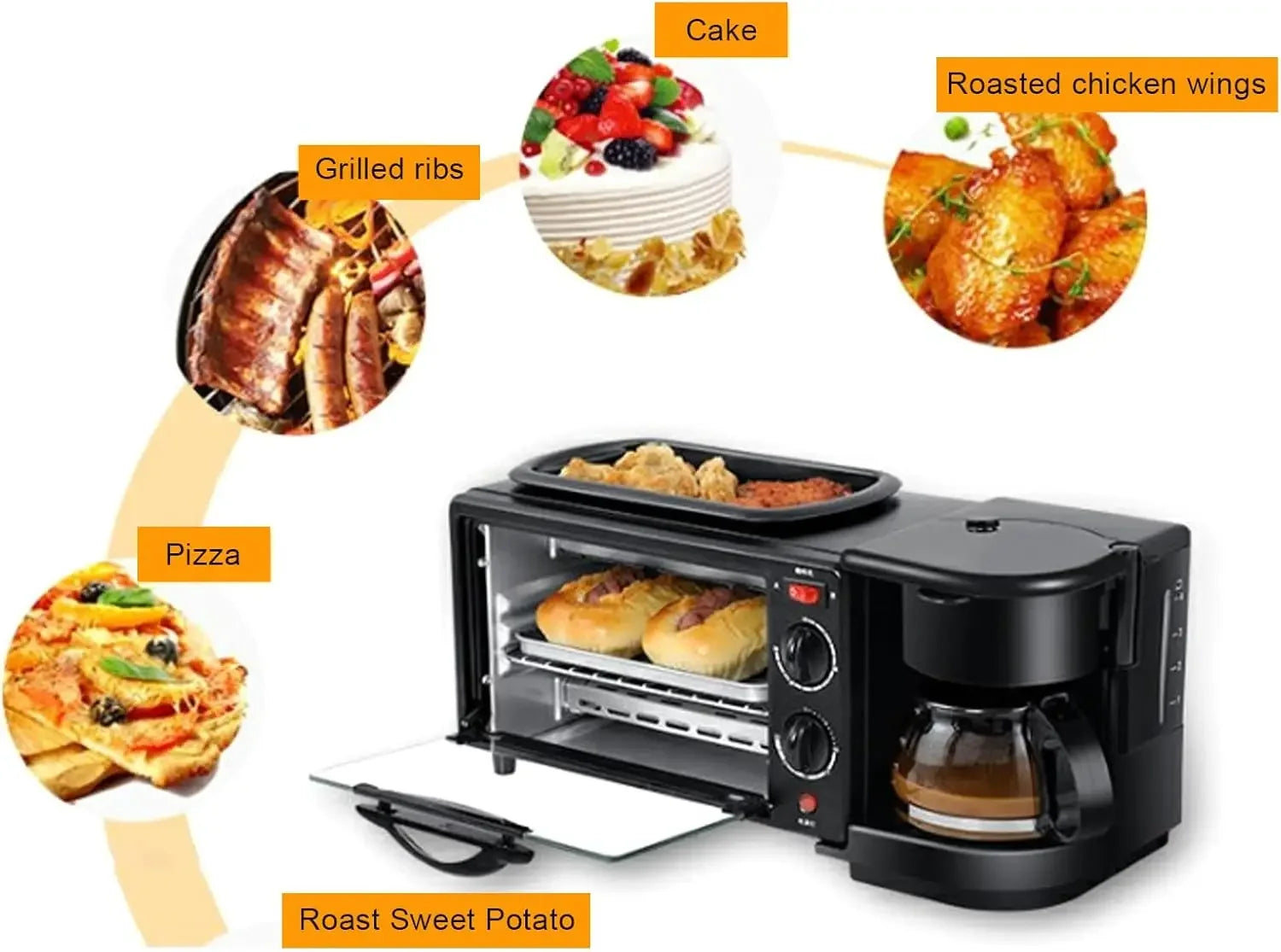 Air Fryer Toaster Smart Oven, 17.9 x 7.7 x 7.5in Countertop Convection 3 in 1 Multifunctional Home Breakfast Station Toaster Ove