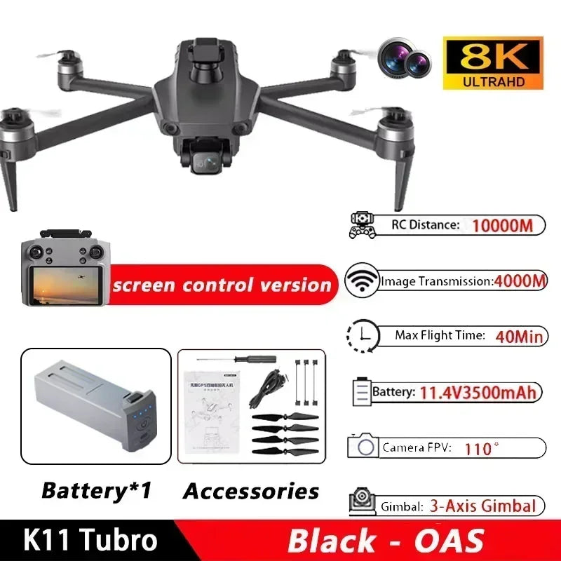 K11 Tubro GPS Drone Professional 8K Video HD Dual Camera Aerial Photography 360° Obstacle Avoidance Brushless Quadcopter RC Toys