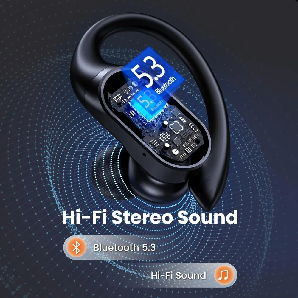 Wireless Earbuds - 90Hrs Playtime, IPX7 Waterproof, Bluetooth Earphones w/ Charging Case & Over-Ear Hooks for Sports