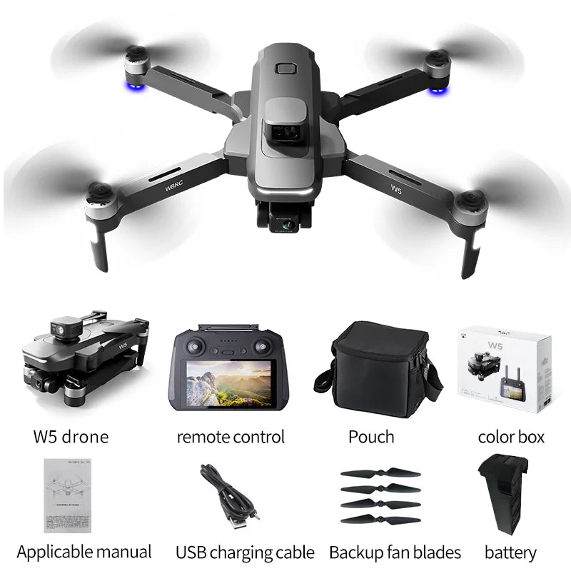 W5 Drone Three-axis Gimbal EIS Stabilisation GPS Aerial Drone with Screen OAS 4K HD Camera Relay Obstacle Avoidance UAV 5000M
