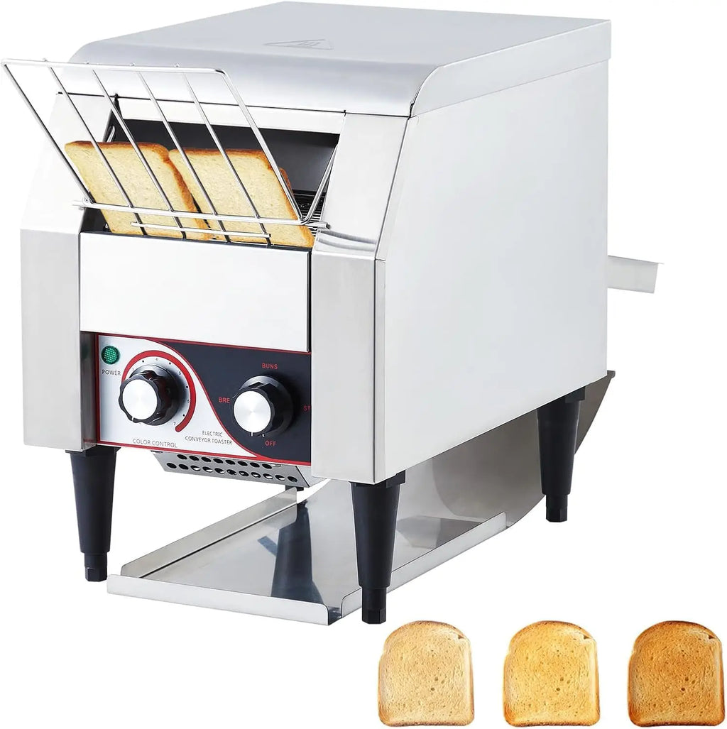 Commercial Toaster Conveyor 150 Slices/H Heavy Duty Industrial Design Stainless Steel Electric Oven, Dual Heating Tube 7-Speed