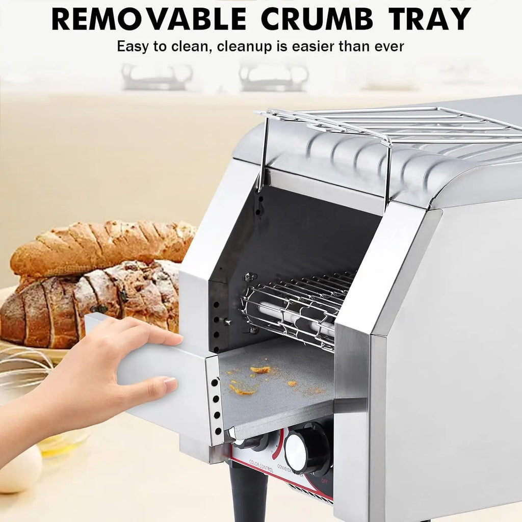 Commercial Toaster Conveyor 150 Slices/H Heavy Duty Industrial Design Stainless Steel Electric Oven, Dual Heating Tube 7-Speed