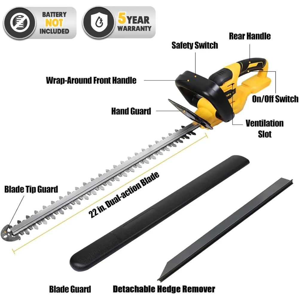 MaxMore Cordless Hedge Trimmer, Compatible with DeWALT 20V Max Battery (Tool Only) Electric Brushless Hedge Shear with 22-Inch B